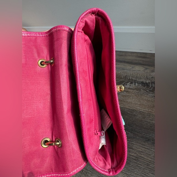 Pink and Blue Basket Bag with Floral Appliques - Picture 6 of 7